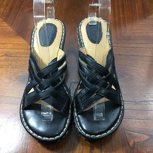 Born Black Leather Espadrille Wedge Sandals 9